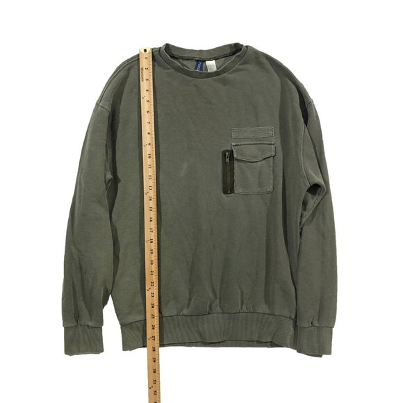H&M Divided Mens S Green Crew Neck Long Sleeve Chest Pocket Pullover Sweatshirt - Picture 2 of 8